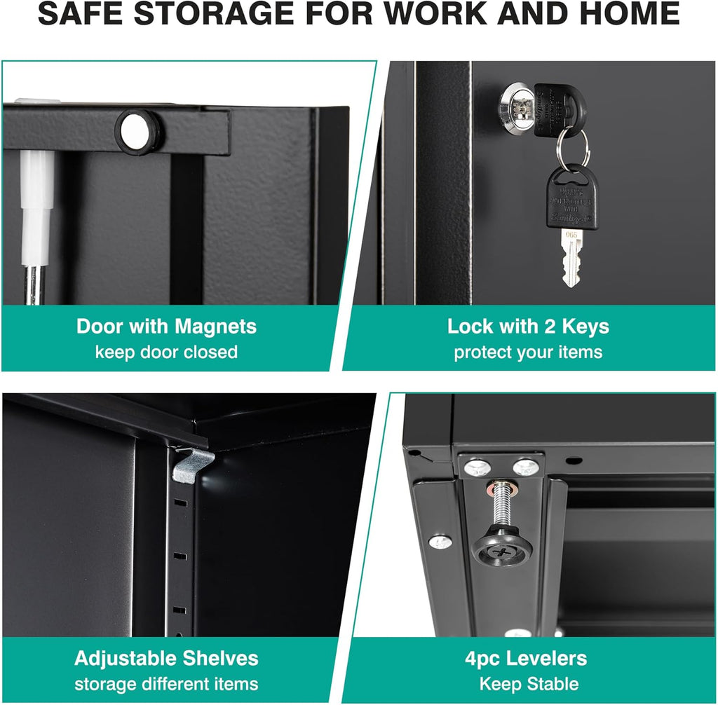 SISESOL Metal Storage Cabinet with Drawer and Locks,Black Garage Storage Cabinet with Locking Doors and Adjustable Shelves,71' Tall Large Metal Cabinets with Magnetic Door for Home,Office,Garage