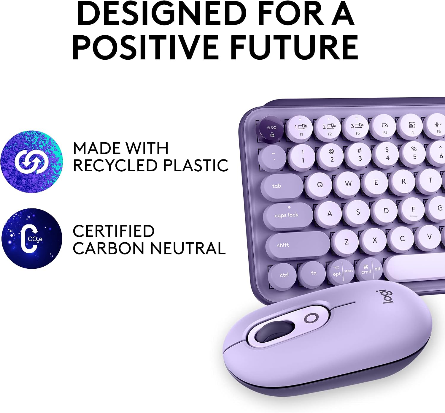 Logitech POP Keys + POP Mouse - Wireless Keyboard and Bluetooth Mouse Combo with Typewriter-Style Mechanical Keys, Emoji Features, Cute Compact Design - Cosmos