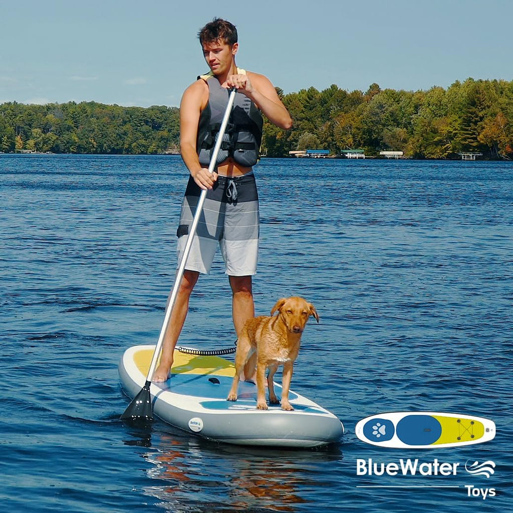 Inflatable Stand Up Paddle Board Paw Paddler by Blue Water Toys - 11ft Nylon and Mesh Inflatable Paddle Board with 100% UV-Resistant Honeycomb EVA Pad, Complete SUP Set for Pets and Humans
