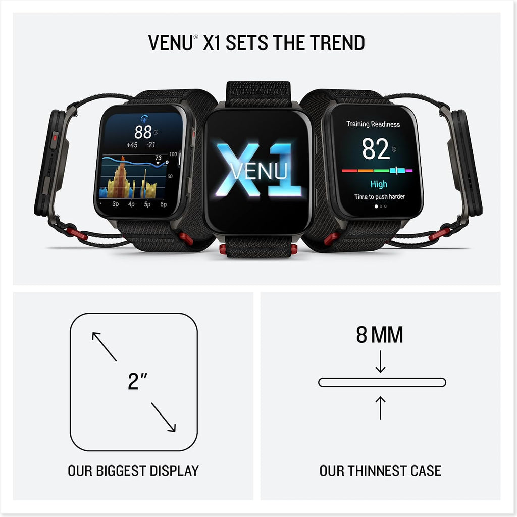 Garmin Venu X1, Thin and Lightweight GPS Smartwatch, 2 inch AMOLED Display, Advanced Health and Fitness Features, Black with Slate Titanium Caseback Bundle with Accessories