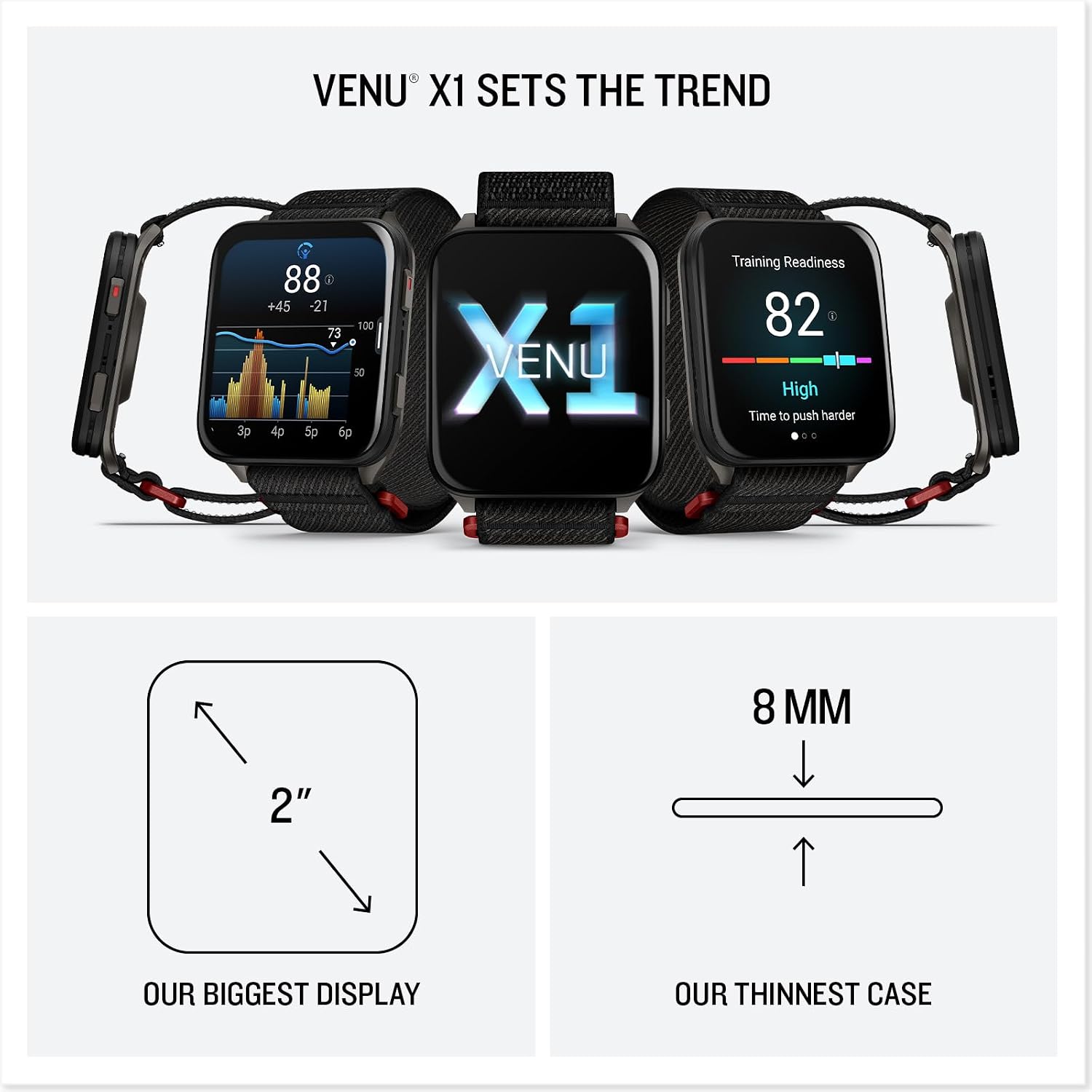 Garmin Venu X1, Thin and Lightweight GPS Smartwatch, 2 inch AMOLED Display, Advanced Health and Fitness Features, Black with Slate Titanium Caseback Bundle with Accessories