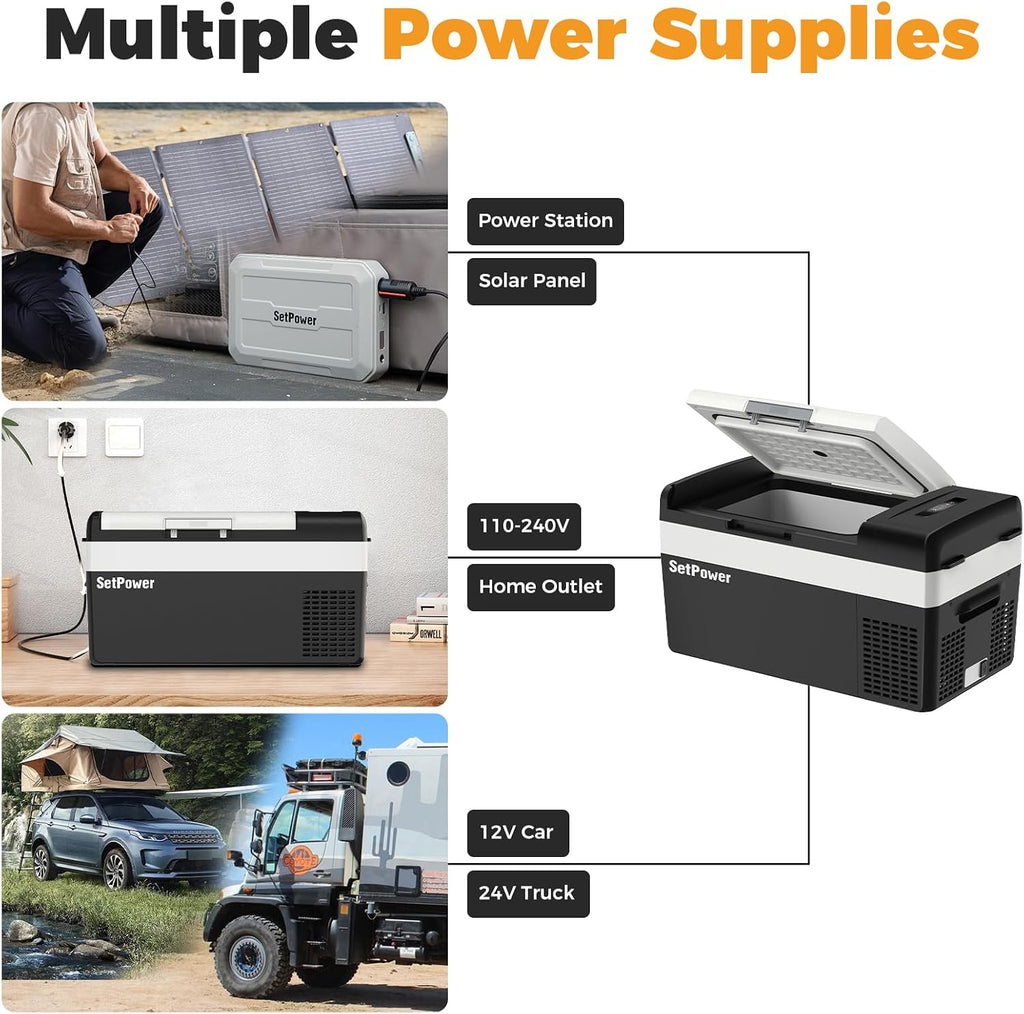 Setpower 12 Volt Refrigerator, 21QT portable freezer,12V Car Fridge With Fix Ropes,Compressor Electric Cooler -4℉~68℉,Plug in cooler for vehiclesTruck RV SUV Van Travel Camping (1-year warranty)