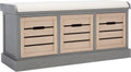 SAFAVIEH Home Collection – Briar 3-Drawer Upholstered Storage Bench, Farmhouse Entryway Accent Bench with Cushion Top, Distressed Grey Frame & Sand Drawer Fronts (BCH5700C)
