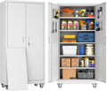 71' Tall Rolling Metal Storage Cabinet with Locking Doors, White Heavy Duty Tool Cabinet with Wheels, 5 Adjustable Shelves & Pegboards for, Workshop, Garage, Warehouse, Assembly Required