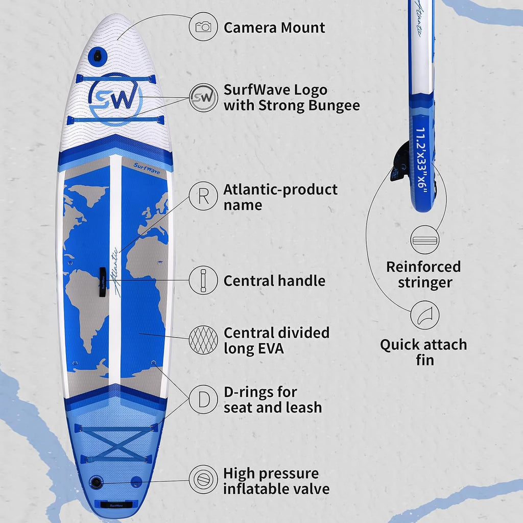 11'/6'×34' Inflatable Stand Up Paddle Board w/Premium SUP Accessories & Backpack, Beginner SUP, Bottom Fin for Paddling, Paddle, Leash, Surf Control, Non-Slip Deck