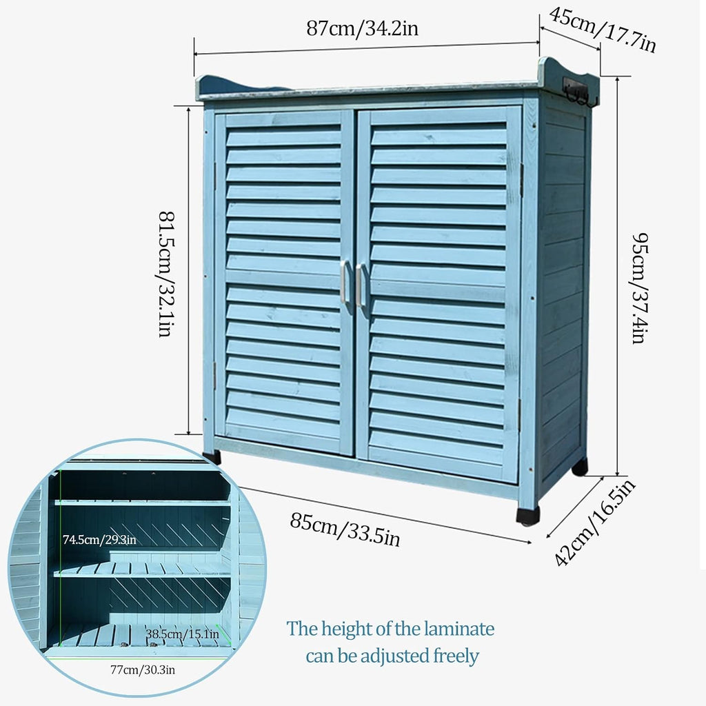 Furniture Waterproof Tool Shed Outdoor Garden Patio Storage Cabinet with Potting Benches Outdoor Work Station Table (Color : Blue)