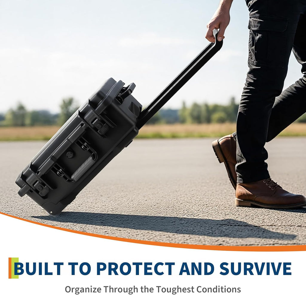 Garvee Protective Case,Heavy Duty Protective Dry Box Case with Padded Dividers and Wheels,Waterproof Travel Camera Case Dustproof and Impact Resistant,22' x 14' x 9',for Travel, Hunt