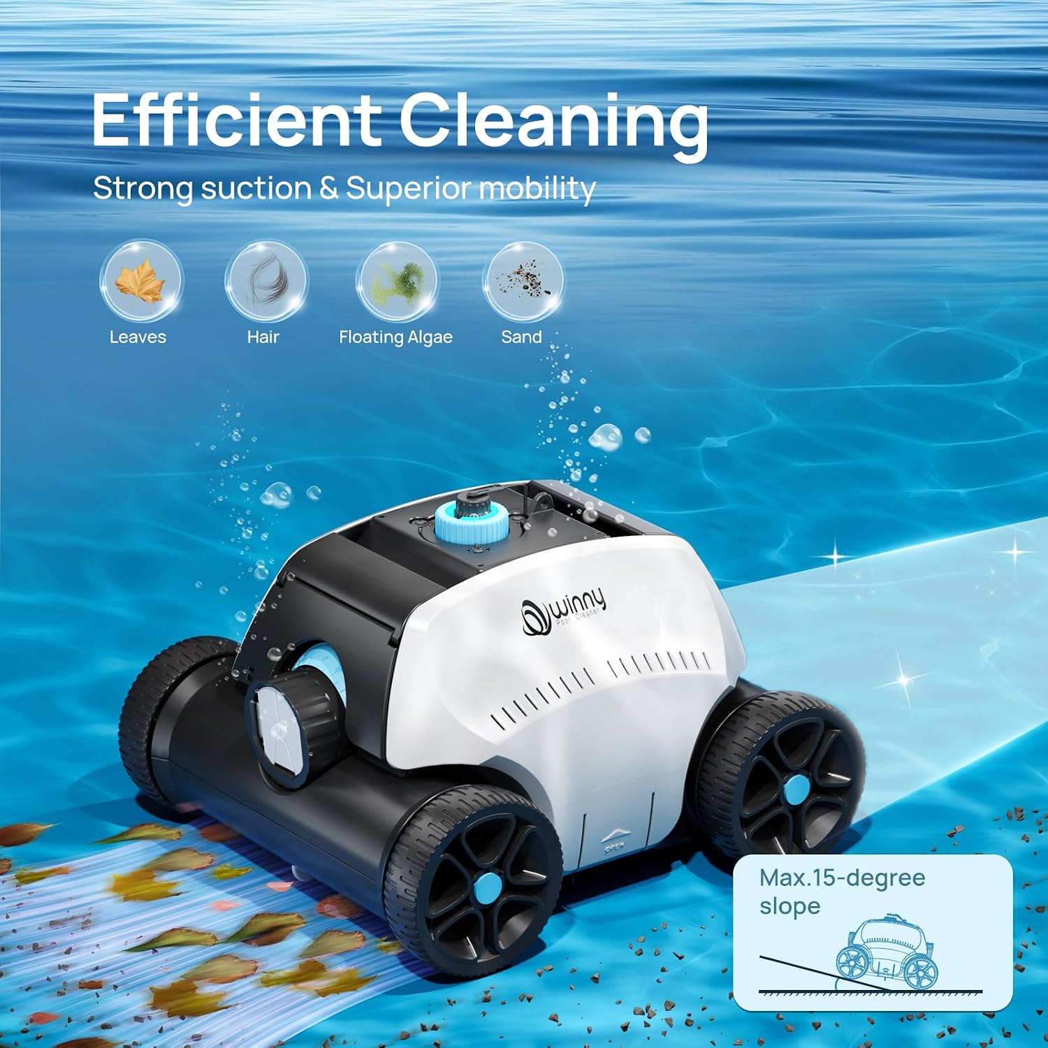 (2025 Upgrade) Robotic Pool Vacuum for Above Ground Pool - 6600mAh for 130mins Runtime & 50W Powerful Suction, Self-Parking Pool Cleaner with 180μm Filter Tray Up to 1300 Sq. Ft (ice Blue)
