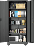 INTERGREAT73 Garage Storage Cabinet with Wheels, Rolling Metal Storage Cabinet with Locking Doors and 4 Adjustable Shelves,- 73' Steel Tool Cabinet for Home Office,Garage,Warehouse，Black