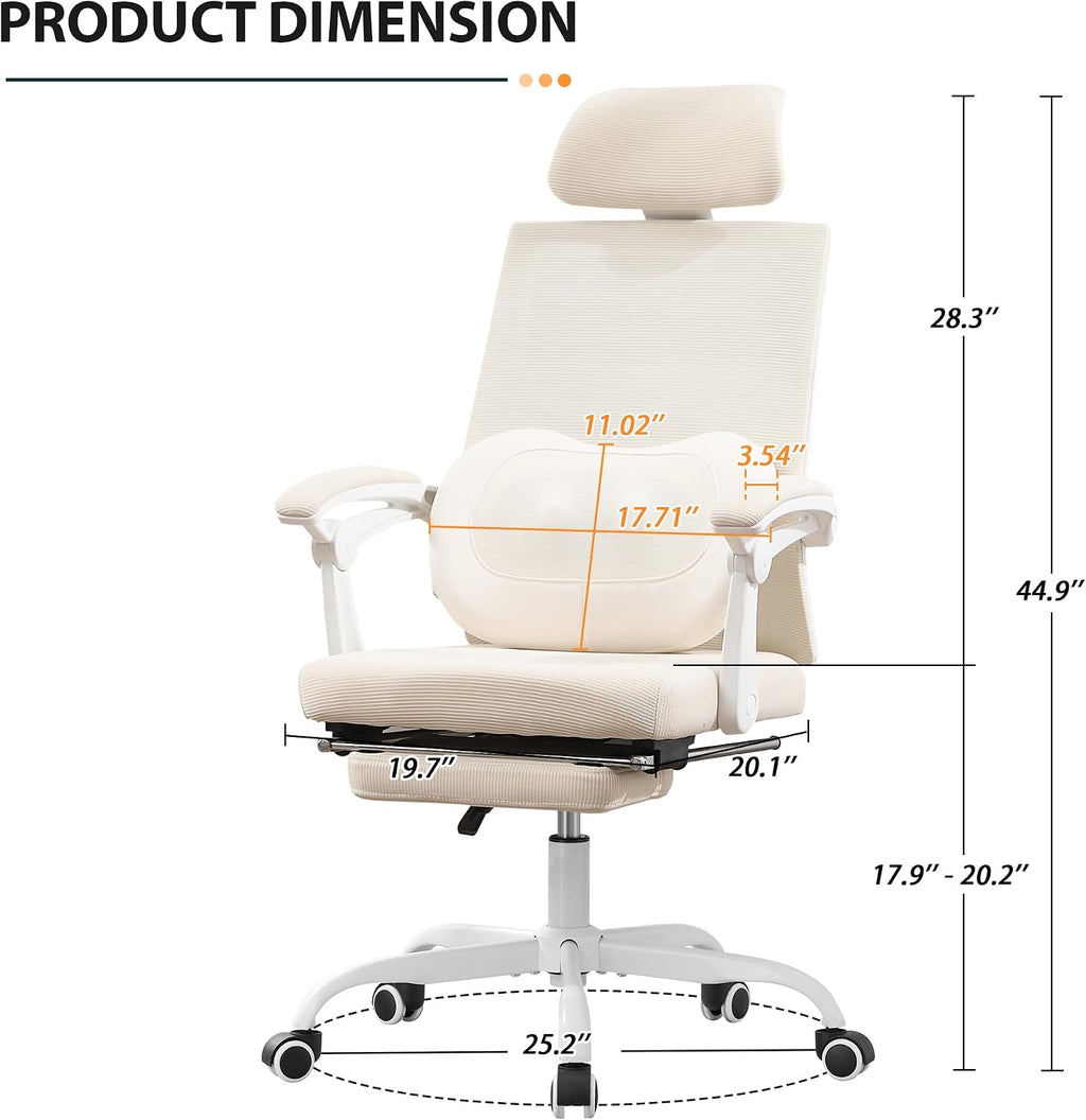 Qulomvs Ergonomic Office Chair with Massage&Heated Lumbar Support, Kneading Massage Office Chair with Foot Rest, Reclining Home Office Desk Chair Adjustable Mesh Computer Desk Chair with Wheels