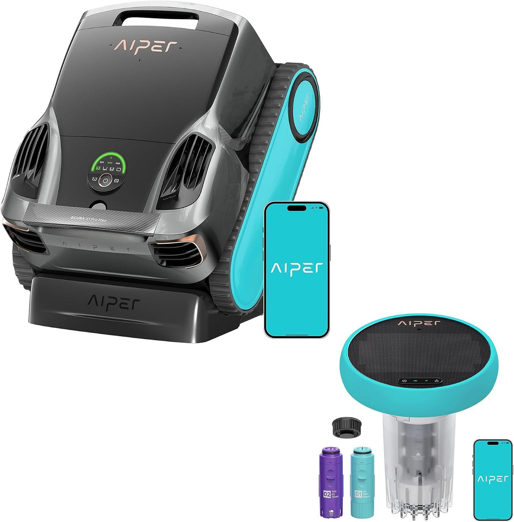 Aiper Scuba X1 Pro Max Pool Vacuum Robot & Skimmer with HydroComm Pro Smart Pool Monitor, 8,500 GPH Suction, Ultra-Fine Filtration, Real-Time Water Monitoring & Underwater WiFi Connection, Blue