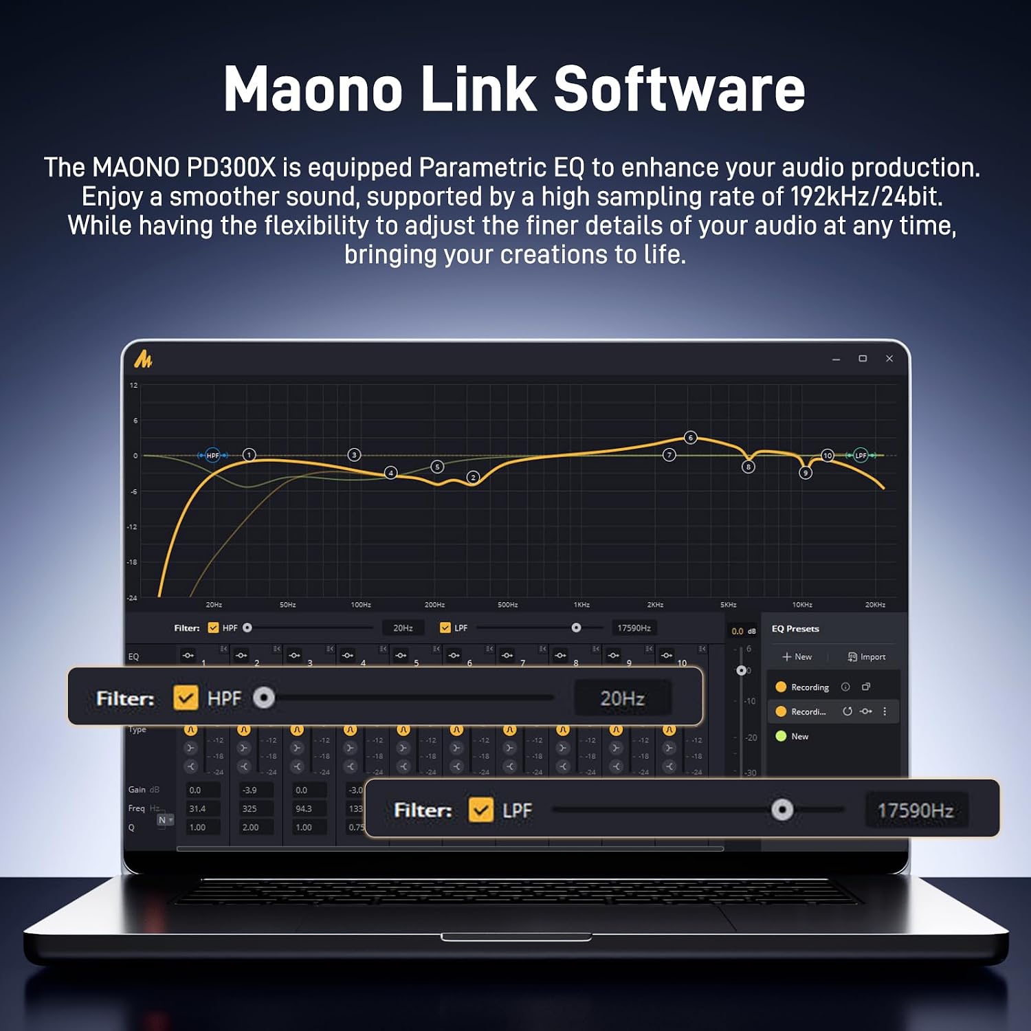 MAONO Dynamic Microphone-XLR USB Podcast Recording Mic: for Vocal Recording, Content Creation, Home Studio, Voiceover, with 192kHz/24bit, Noise Reduction, Mic Gain, Monitoring, Mute (PD300X)