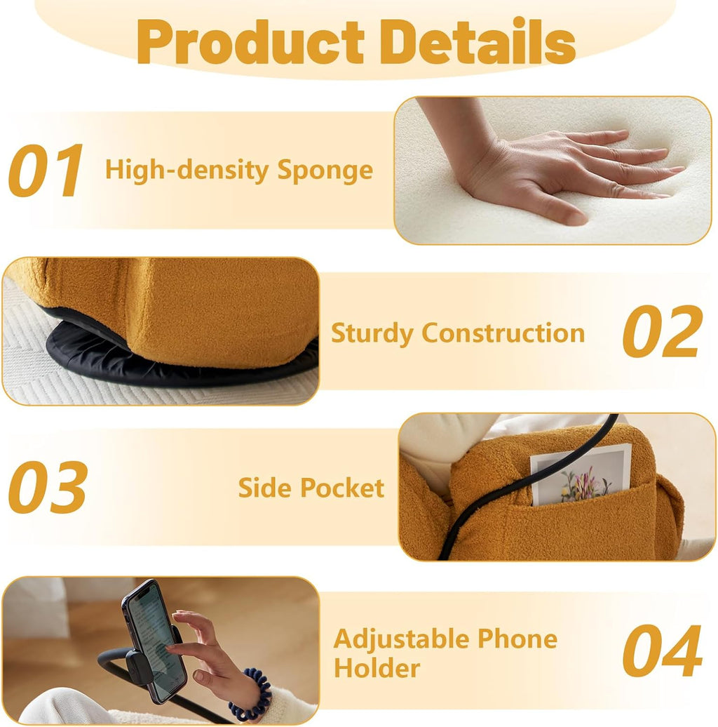 360° Swivel Gaming Floor Chair, 5 Position Adjustable Folding Sofa Chair with Armrests & Phone Holder, Cushion Padded Indoor Chaise Lounge for Adults, Home Office Floor Leisure Chairs, Yellow