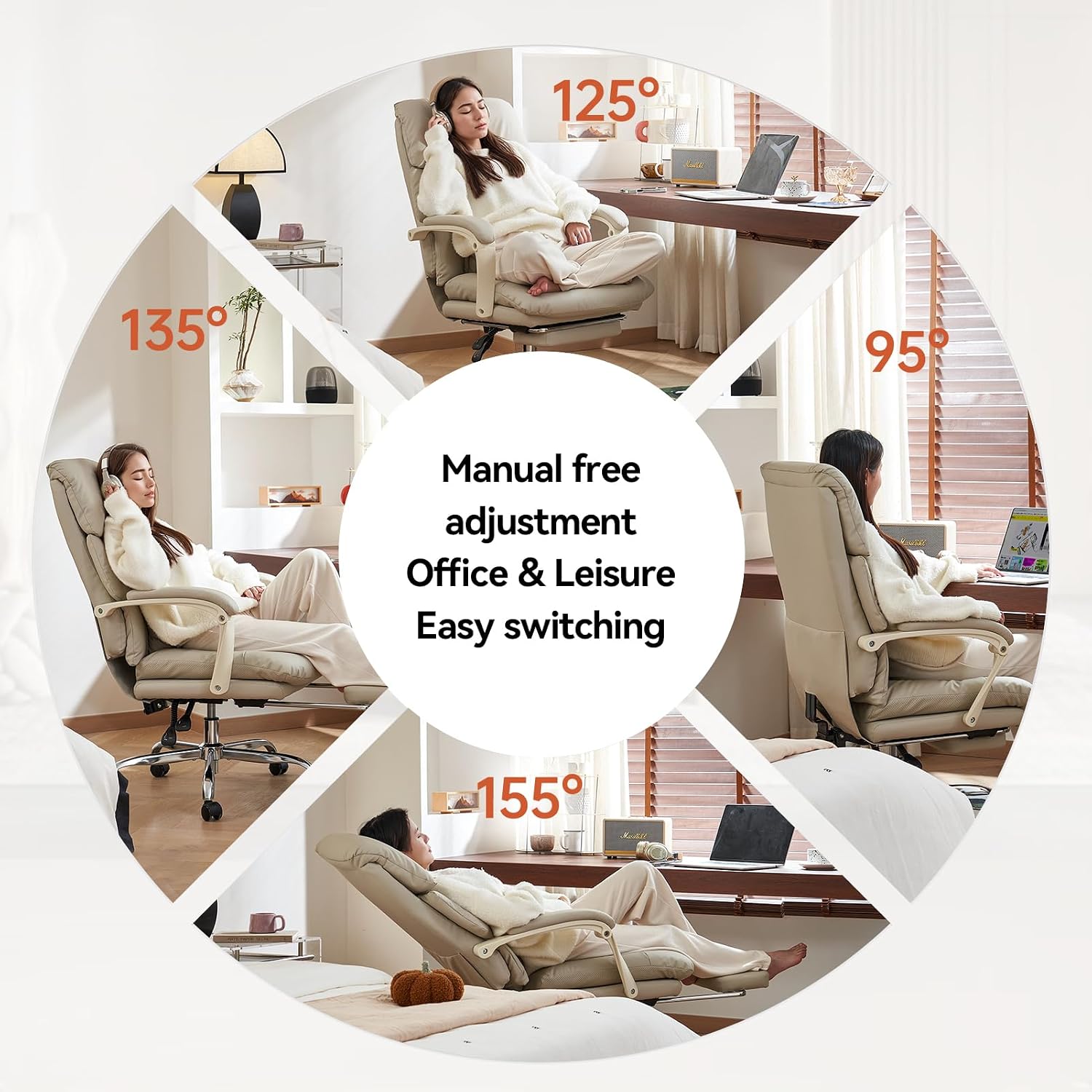 EMIAH Heated and Massage Office Chair with Foot Rest, Executive Office Chair Reclining High Back PU Leather Comfy Swivel Computer Desk Chairs with Wheels and Lumbar Support for Home Office，Beige