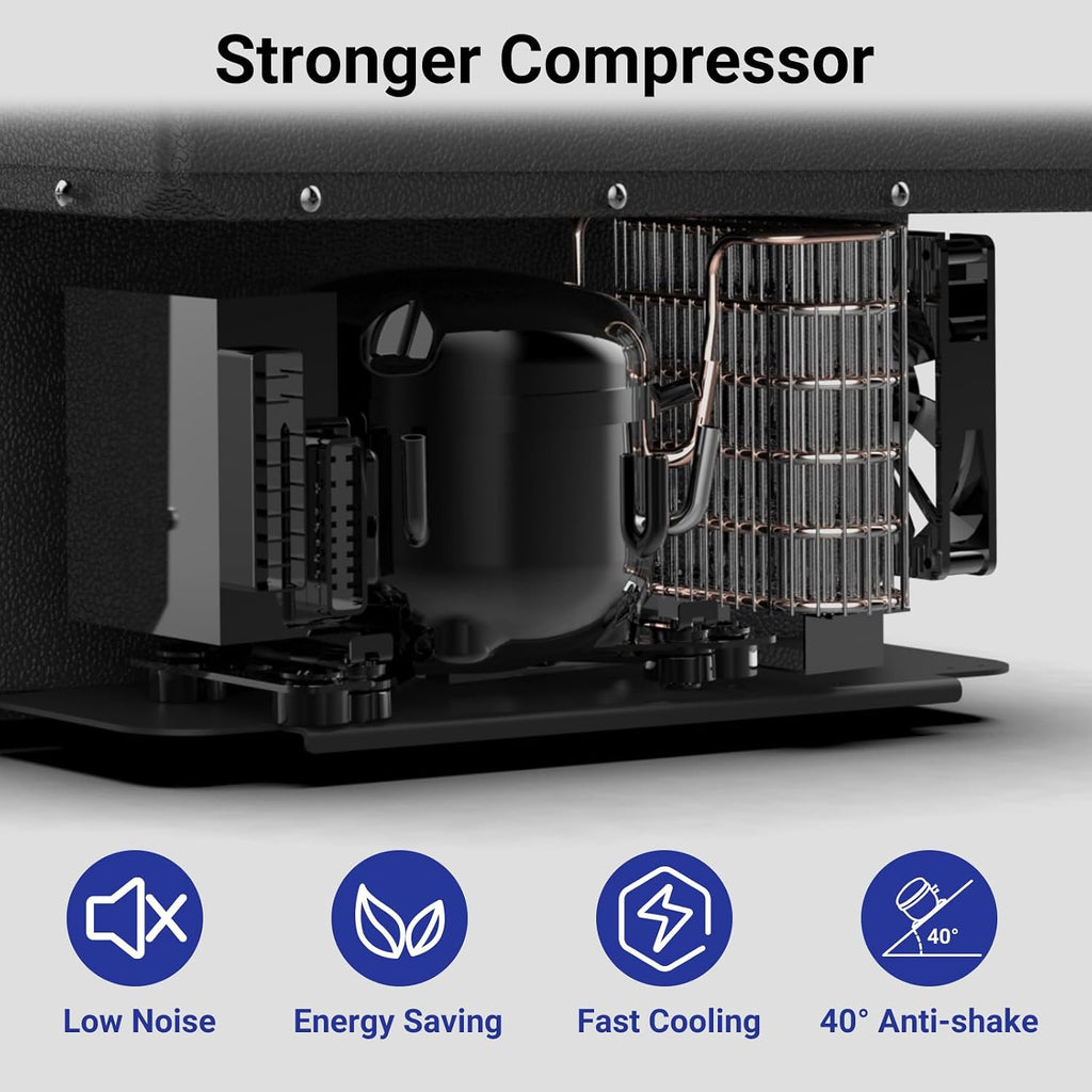 12Volt Car Refrigerator, 50L Portable Freezer/Fridge, DC 12V/24V Camping Cooler with wheels, -4℉~68℉, Basket, Compact Refrigerator for Outdoor, RV, Boat, Travel, Multi-directional Lid, Black