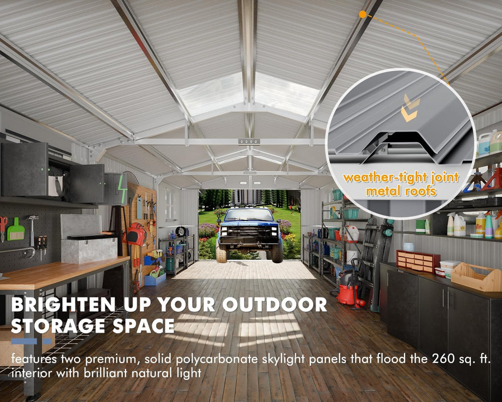 13x20 FT Metal Carport, Extra Large Storage Sheds Outdoor with Floor & 4 Windows, All-Weather Metal Garage Shed for Car, Truck, Bicycle and Garden Equipment, Blue Black