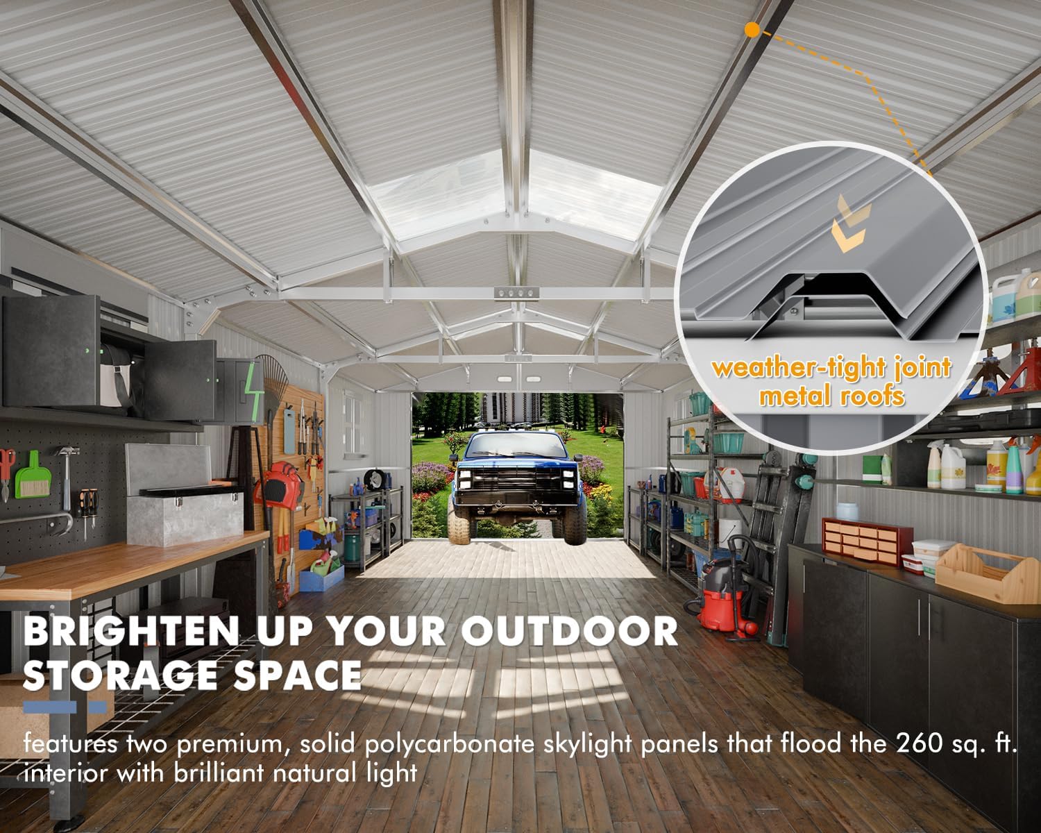 13x20 FT Metal Carport, Extra Large Storage Sheds Outdoor with Floor & 4 Windows, All-Weather Metal Garage Shed for Car, Truck, Bicycle and Garden Equipment, Blue Black