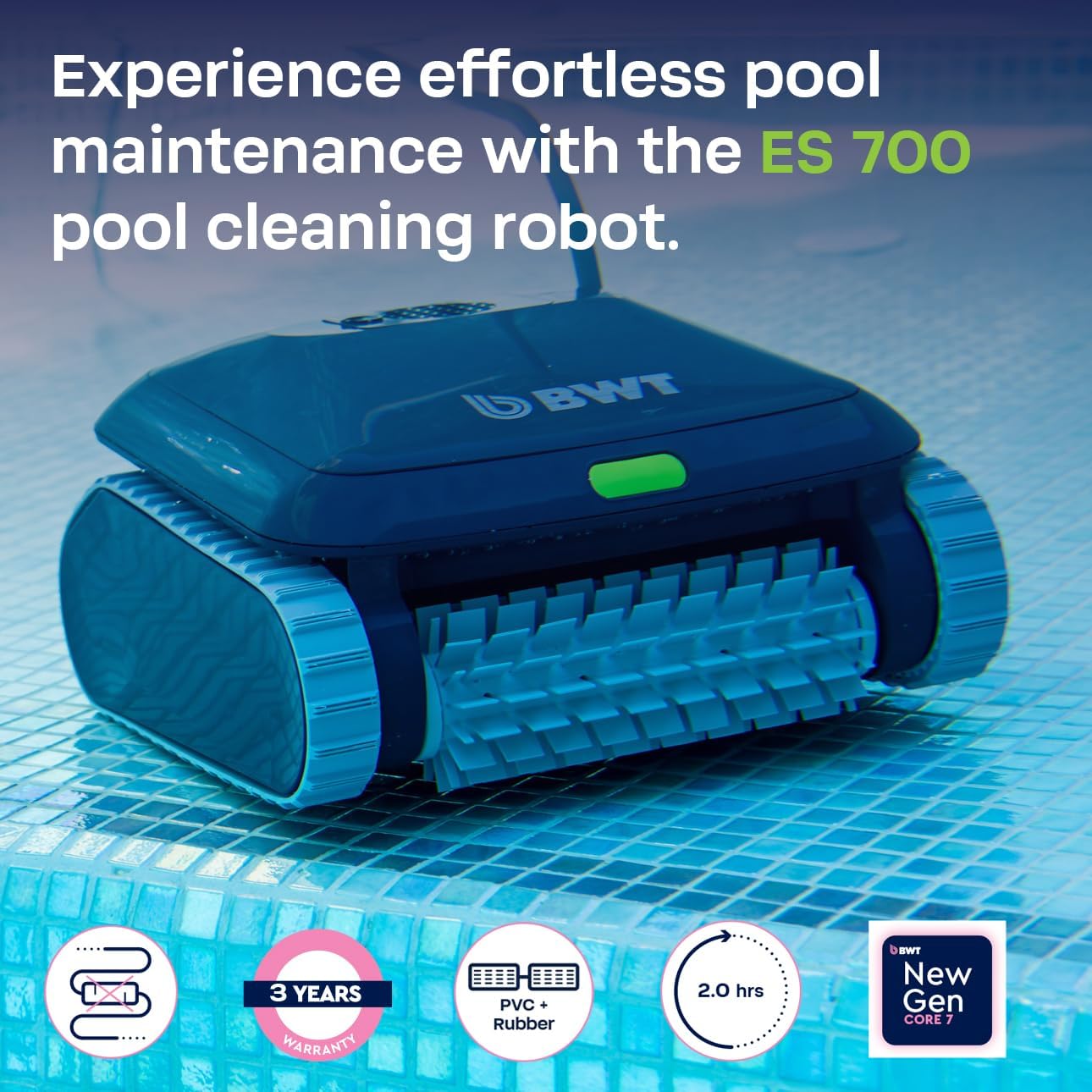 BWT ES700 Robotic Pool Cleaner for In-Ground Pools, Cleans Floor, Walls & Waterline, 2-Hour Cycle, 46ft Cable, Easy-to-Use Pool Vacuum