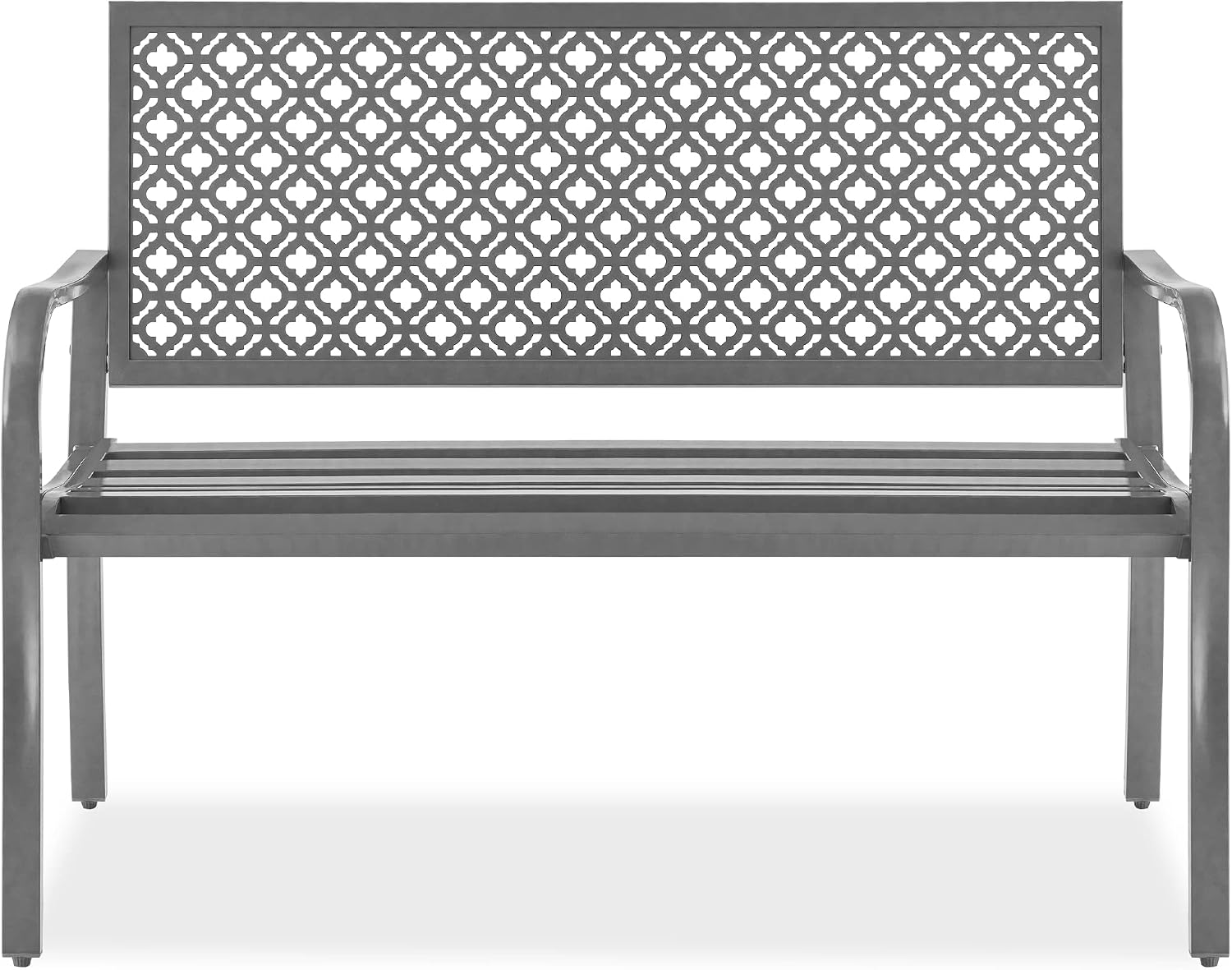 Best Choice Products Outdoor Bench 2-Person Metal Steel Benches Furniture for Garden, Patio, Porch, Entryway w/Geometric Backrest, 790lb Capacity – Gray