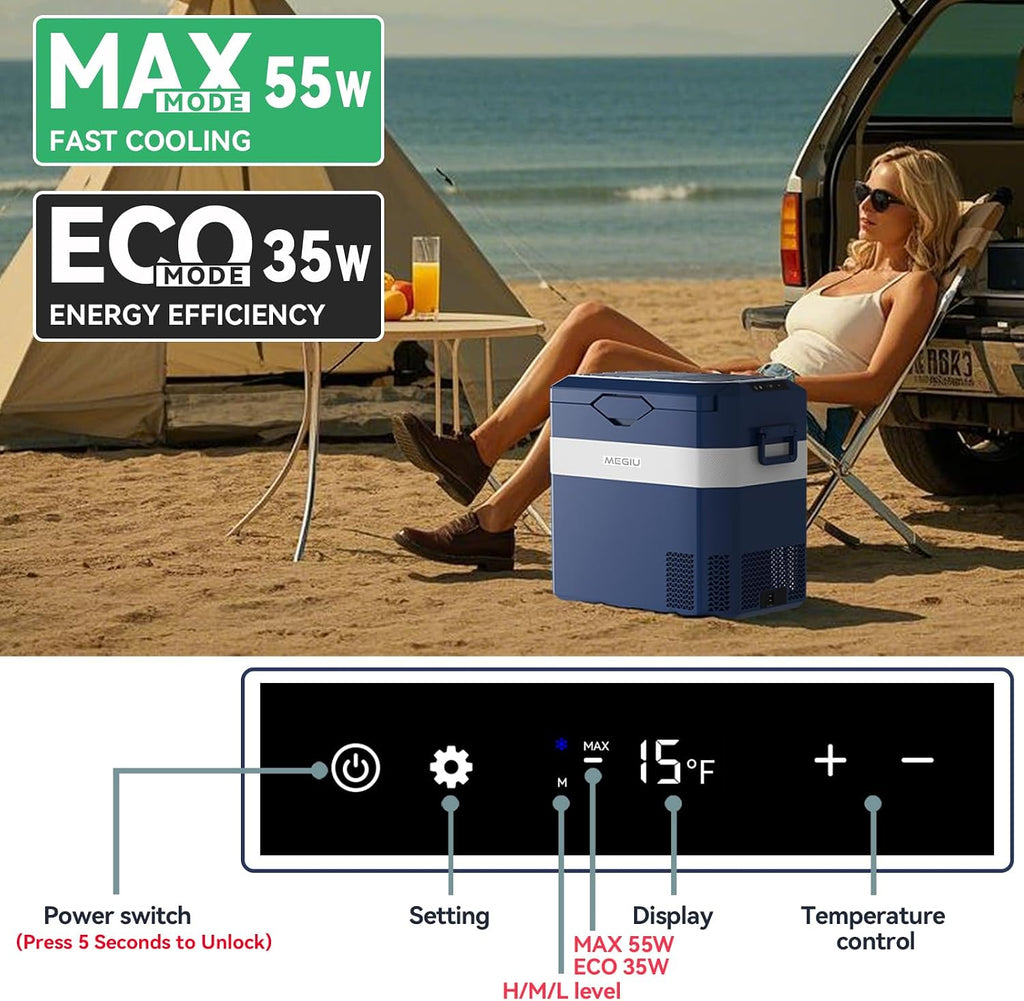 Megiu Car Fridge Portable 12V Refrigerator 40 Quart 12 Volt Freezer Compressor Cooler 12V/24V DC 110～240 V AC for Truck Van RV Camper SUV and Home Use (HC-38P5s)