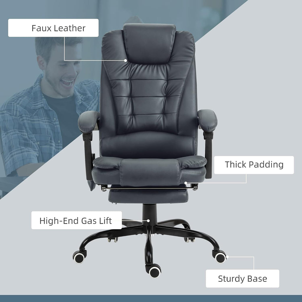 Vinsetto 7-Point Vibrating Massage Office Chair, High Back Computer Chair with Lumbar Support, Footrest, Reclining Back, Adjustable Height, Blue