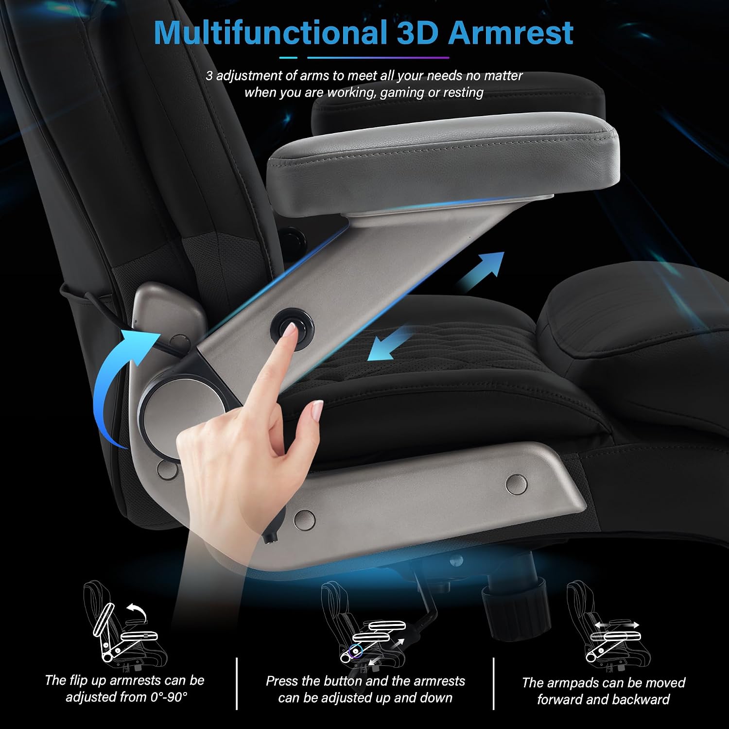 Big and Tall 700lbs Office Chair - Adjustable Lumbar Support 3D Flip Arms Heavy Duty Metal Base&Wheels, High Back Large Executive Computer Desk Chair, Thick Padded Ergonomic Design for Back Pain