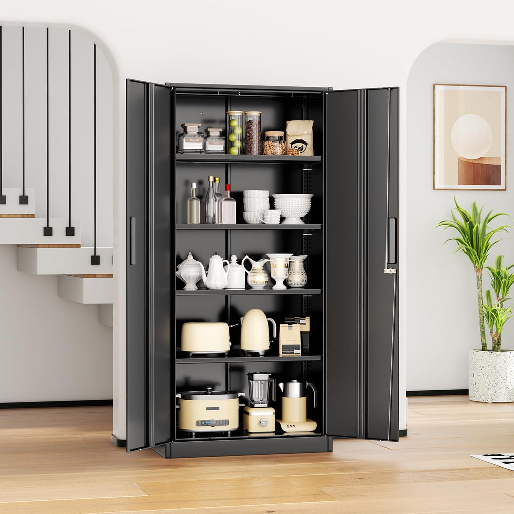 INTERGREAT Metal Storage Cabinet, 72' H Storage Cabinet with 2 Doors and 4 Adjustable Shelves for Office, Home, Garage, Pantry (Assembly Required, Black)