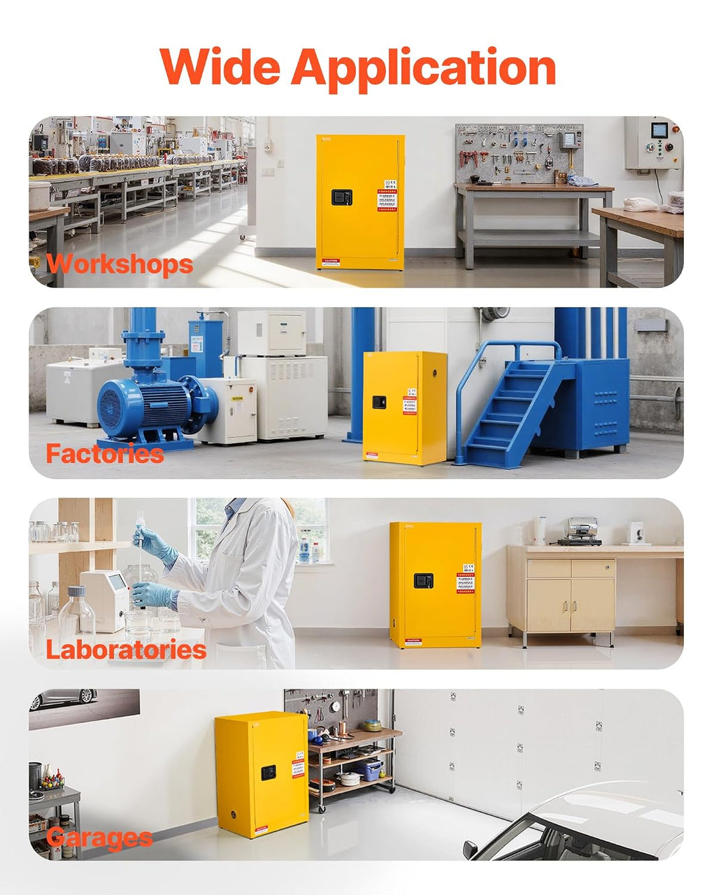 VEVOR Flammable Cabinet 18' x 24' x 65', 13 Gallon Flammable Storage Cabinet with Adjustable Shelf, Cold-Rolled and Galvanized Steel Fire Cabinets, for Commercial Industrial Home Use, Yellow