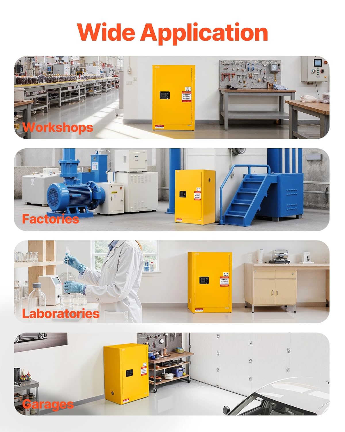 VEVOR Flammable Cabinet 18' x 24' x 65', 13 Gallon Flammable Storage Cabinet with Adjustable Shelf, Cold-Rolled and Galvanized Steel Fire Cabinets, for Commercial Industrial Home Use, Yellow