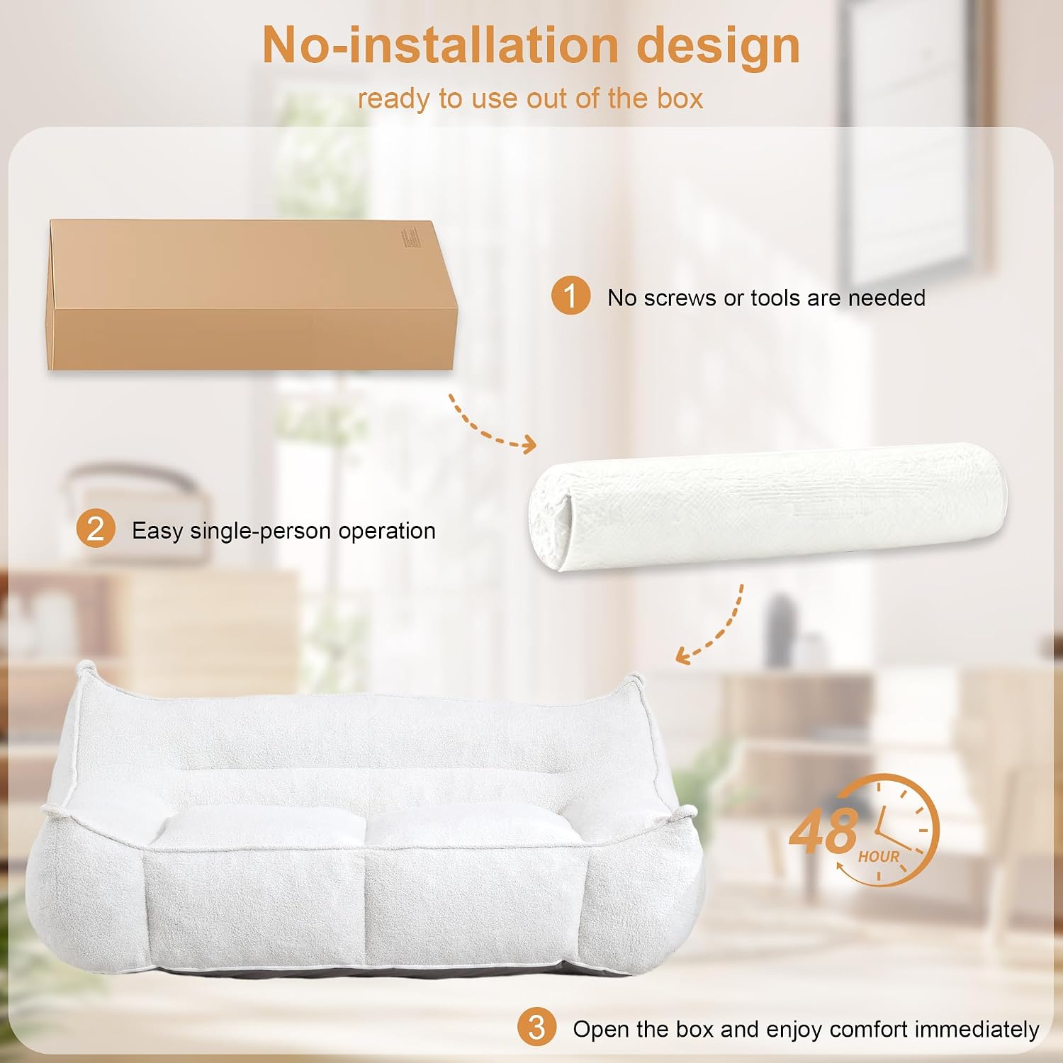 White Bean Bag Chair for Adults & Kids, Ergonomic Big Bean Bag Sofa with Full Body Support, Faux Fur Beanbag Chair, Stuffed Floor Sofa for Living Room, Bedroom, Apartment, White (2 Seat)
