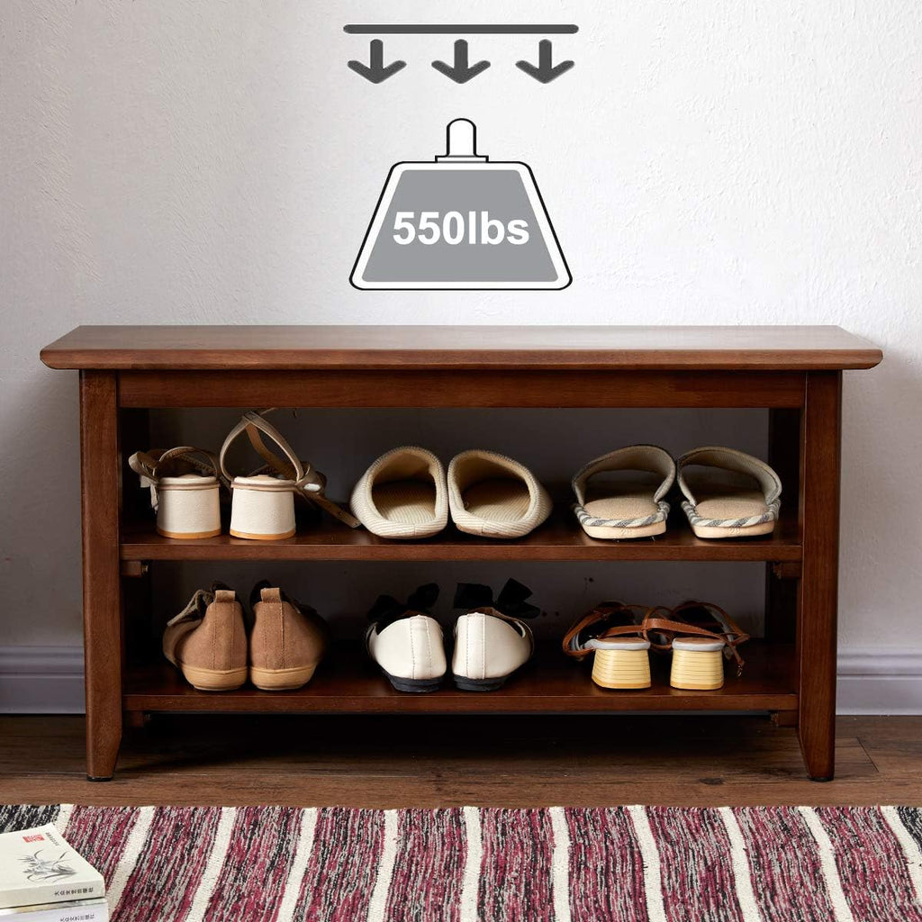 XKZG Storage Bench Wooden Shoe Rack Bench Rustic Solid Wood Entryway Bench (Brown,31.5')