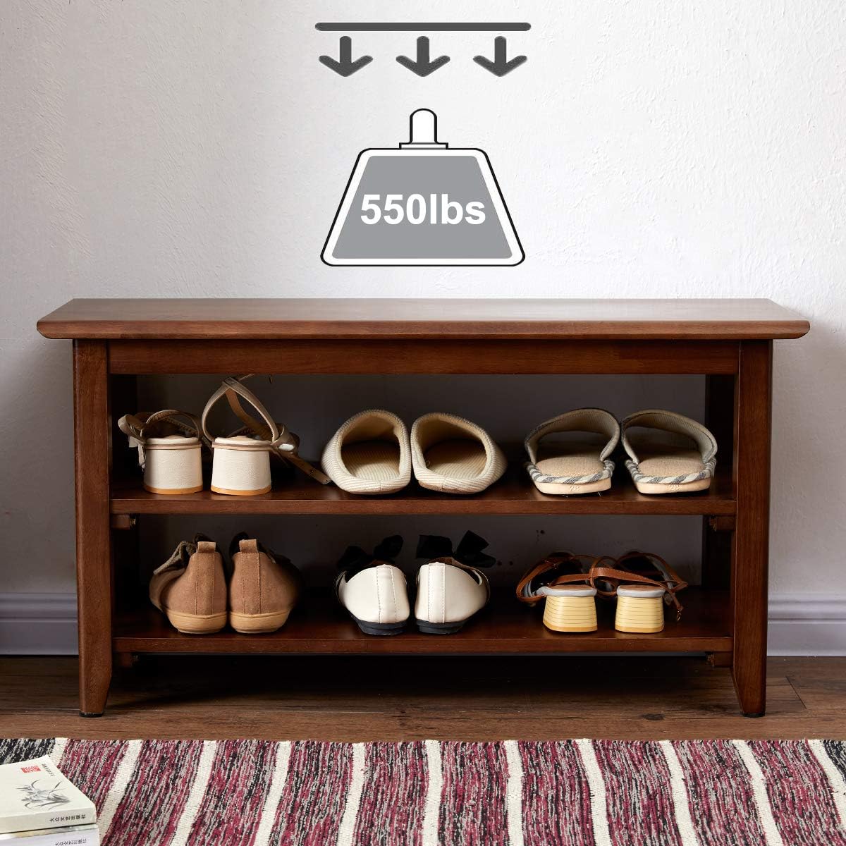 XKZG Storage Bench Wooden Shoe Rack Bench Rustic Solid Wood Entryway Bench (Brown,31.5')