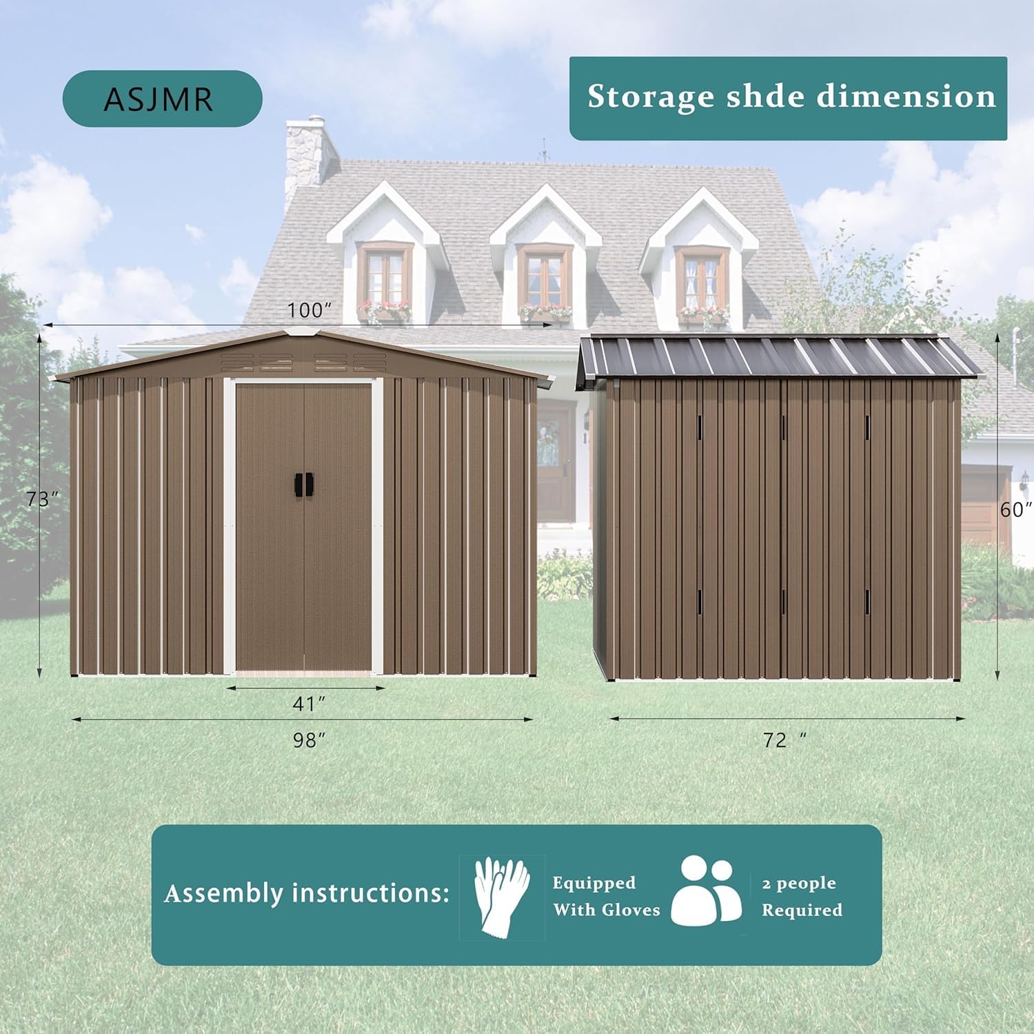 8 x 6 FT Outdoor Storage Shed with Frame Floor, Waterproof Lockable Door Metal Tool Shed with Sliding Door and Ventilation, Gardening Tool Storage Room, Metal Storage Shed for Gardens & Lawns
