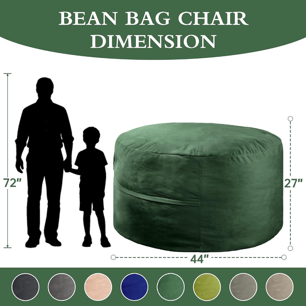 4FT Bean Bag Chair, Bean Bag Chairs for Adults and Kids, Fluffy and Comfy Bean Bag with Velvet Cover, Bean Bag with Memory Foam Filled for Gaming, Living Room, Playroom (Green)