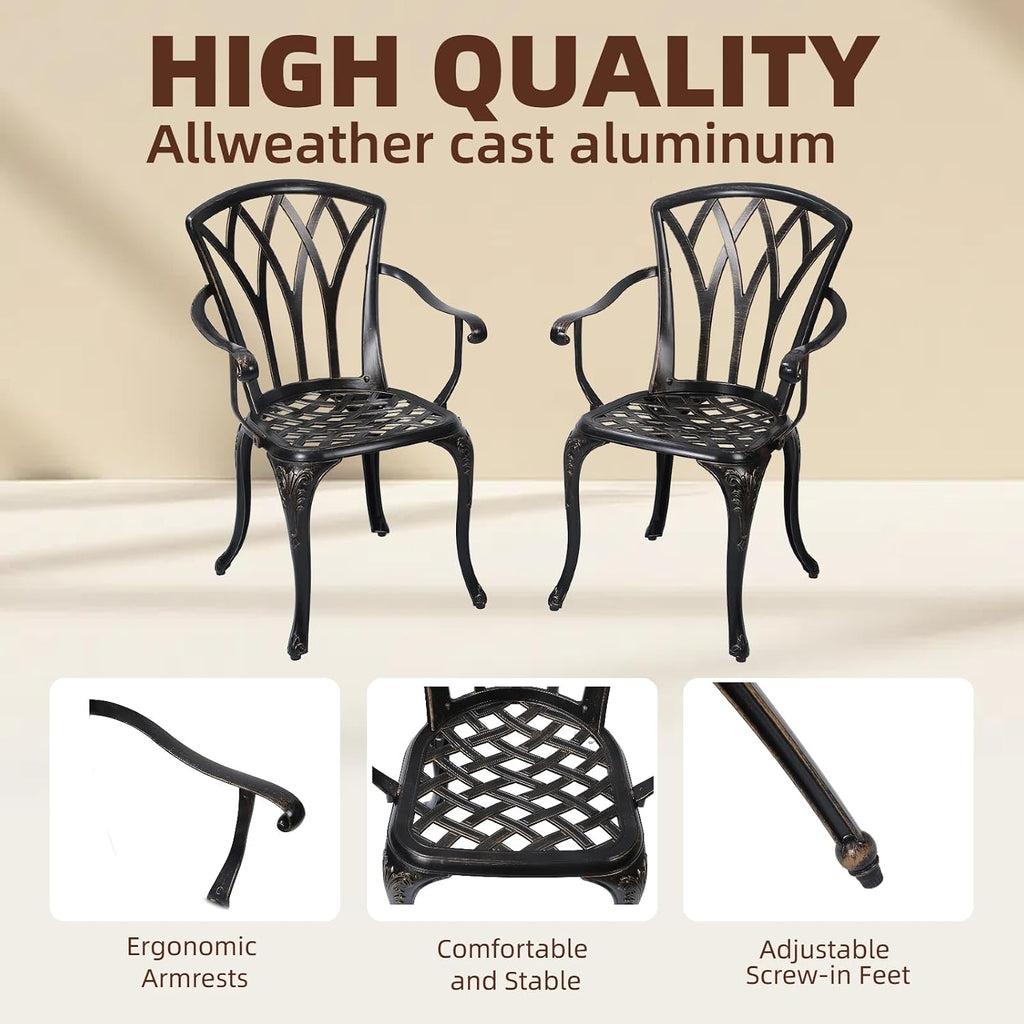 3-Piece Cast Aluminum Patio Bistro Set, Outdoor Rust-Resistant Furniture with 2 Chairs and Table (Bronze)