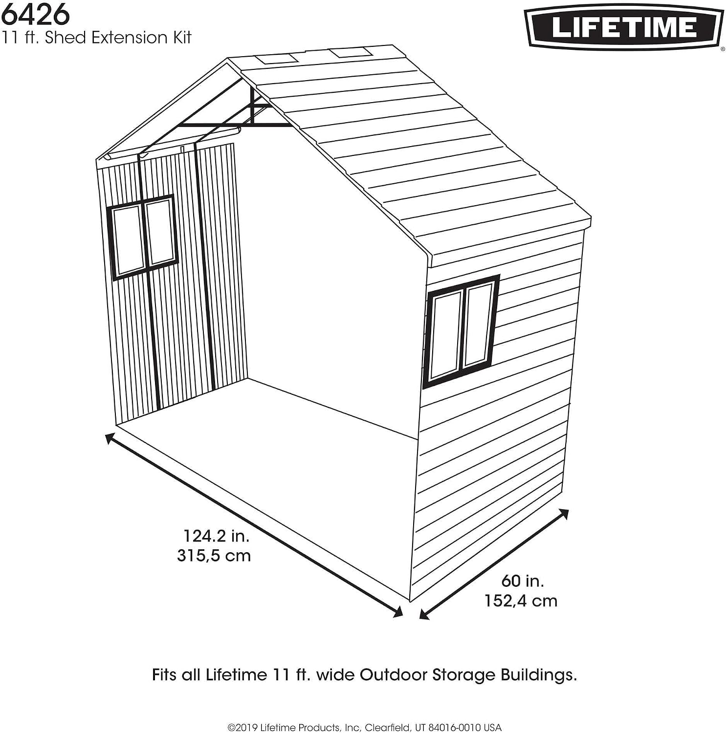 LIFETIME 6426 60 Inch Extension Kit for 11 Foot Sheds, 2 Windows Included, Desert Sand