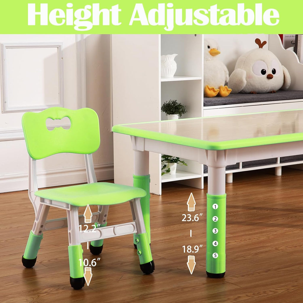 Kids Table and Chair Set, Height Adjustable Toddler Arts & Crafts Table and 6 Chair Set for Ages 2-10,Max 300lbs Kids Activity Art Table for Classroom Daycares,Home