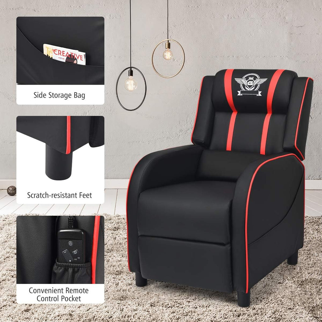 Harmony-Furniture Modern Massage Gaming Recliner Chair, PU Leather Home Theater Recliner Chairs w/Footrest and Massage, Racing Style Sofa Chair for Living Bedroom Gaming Room (Red)