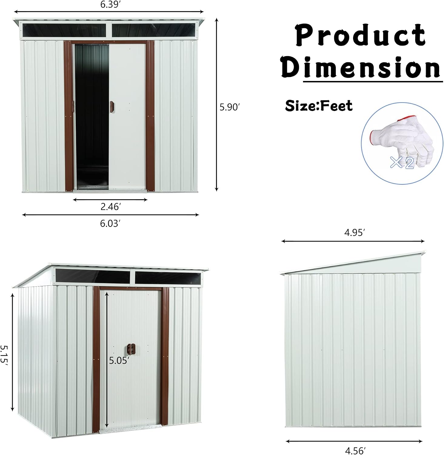 6x5 FT Outdoor Metal Storage Shed with Lockable Sliding Doors, Transparent Panels and Metal Foundation All-Weather Tool Shed for Garden, Lawn, Patio, and Backyard, White