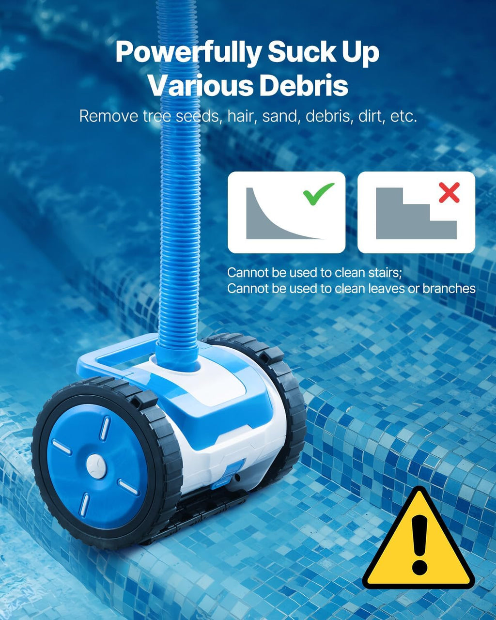 VEVOR Suction Pool Cleaner, Automatic Pool Vacuum Cleaner, Suction Side Automatic Pool Cleaner, Suction Vacuum Pool Sweeper with 2 Wheels, for In-ground Pool and Above-Ground Pool Up to 20 x 40 ft