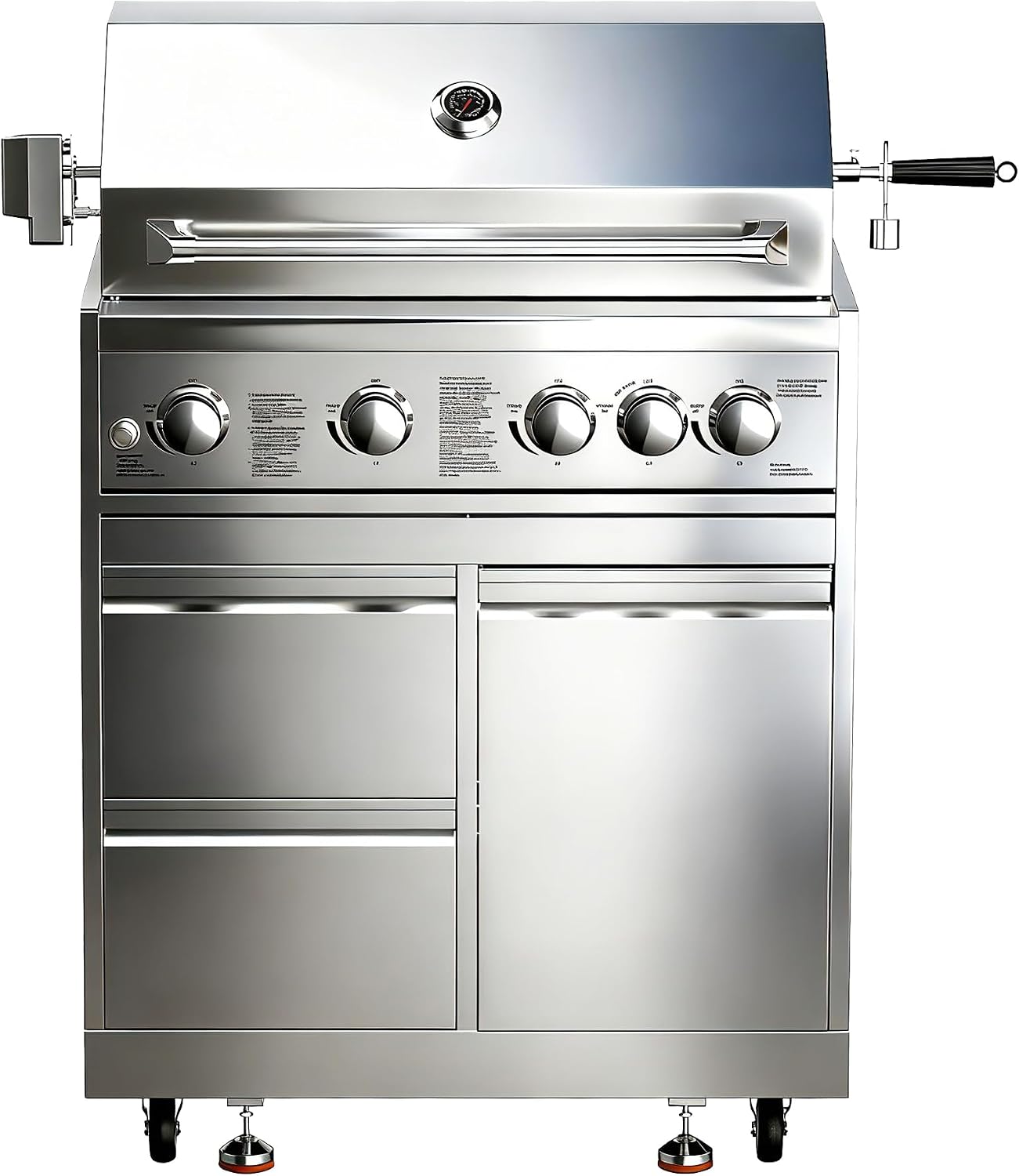 BODEGA 30 Inch Propane Gas Grill, 4x12000-BTU Gas Grill & 1x10000-Infrared Back Burner, Stainless Steel 5-Burner Propane Grill for Outdoor Kitchen, Rotisserie Chicken Fork Kit | Backyard BBQ, Camping.