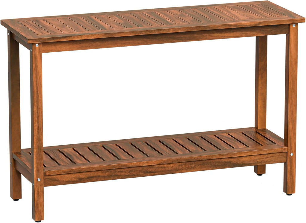 SUPER DEAL 2-Tier Solid Wood Side Table, Outdoor Console Table with Storage Shelf, Adjustable Feet Buffet Bar Organizer for Patio Porch, All-Weather Natural
