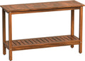 SUPER DEAL 2-Tier Solid Wood Side Table, Outdoor Console Table with Storage Shelf, Adjustable Feet Buffet Bar Organizer for Patio Porch, All-Weather Natural
