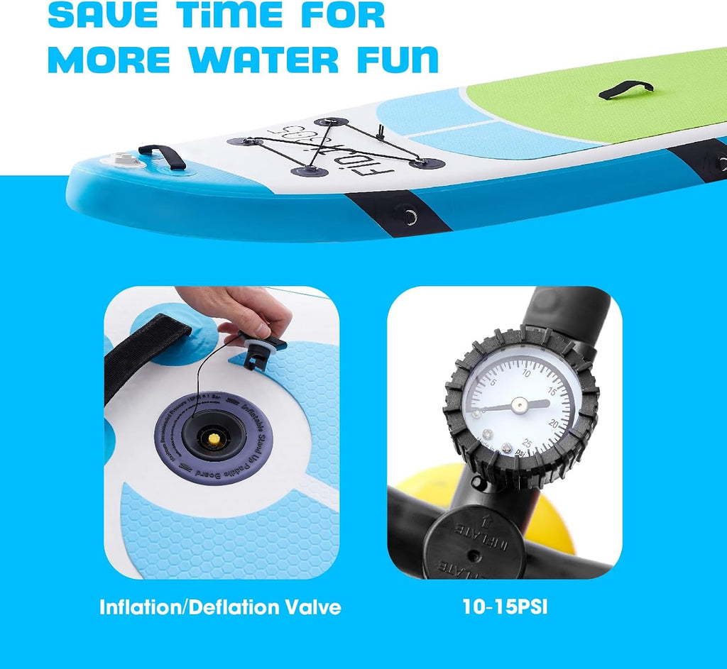 10' Inflatable Stand Up Paddle Board, Extra Wide SUP Blow Up Paddleboard with Adjustable Paddle, Kayak Seat Accessories, Non-Slip Comfort Deck for Adults & Youth of All Skill Levels