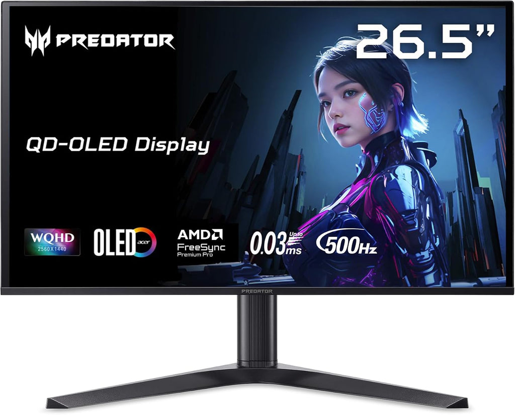 acer Predator Gaming Monitor | 26.5' WQHD 2560 x 1440 OLED | AMD FreeSync Premium Pro | 500Hz | 0.03ms | VESA DisplayHDR True Black 500 | USB Type-C, 2 x DP 1.4 & 2 x HDMI 2.1 | X27U F5bmiippruzx