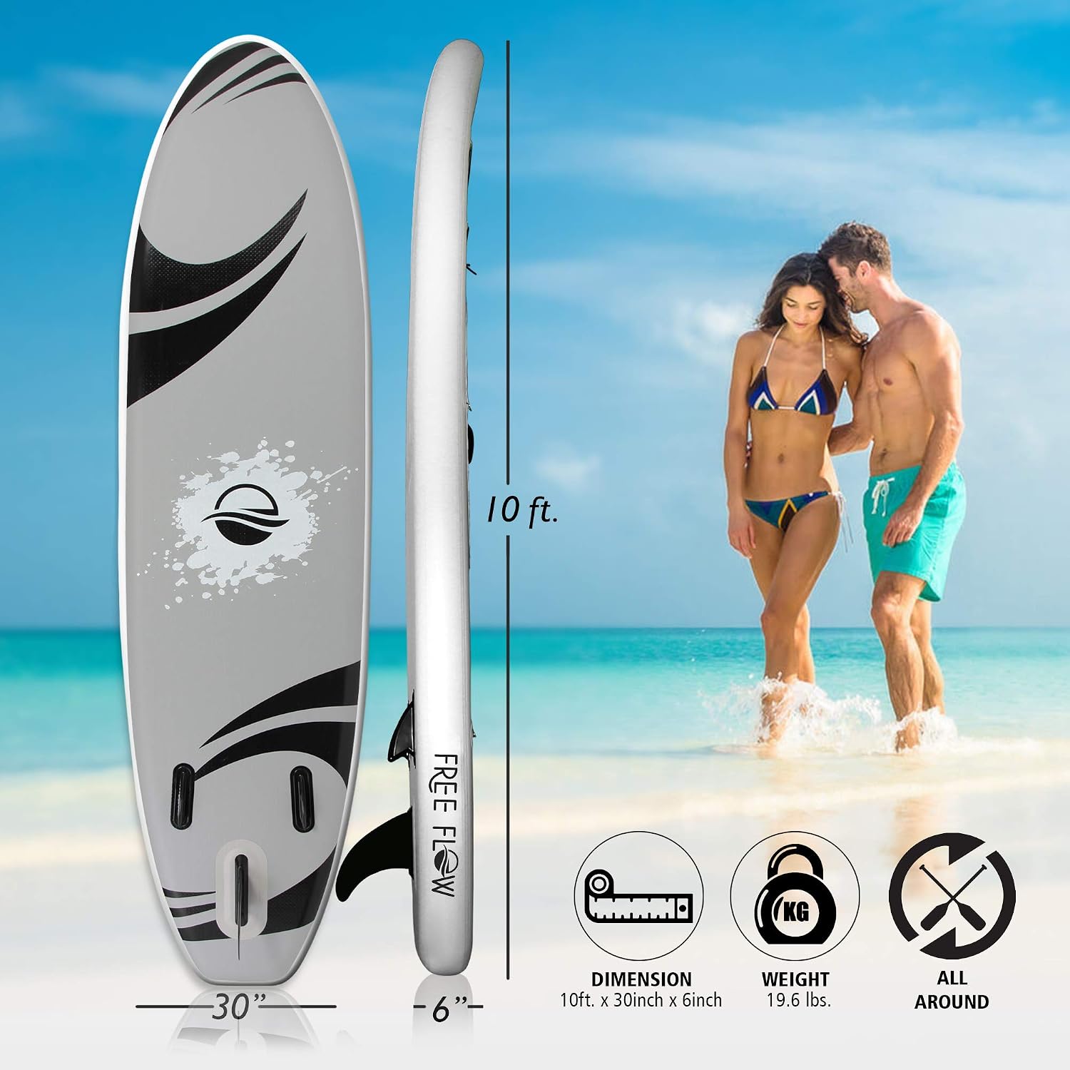 SereneLife 10' Inflatable Stand Up Paddle Board 2-Pack with Premium SUP Accessories – 32' Wide Stable Design with Non-Slip EVA Deck Pad for Youth and Adults, 350 lbs. Capacity Each