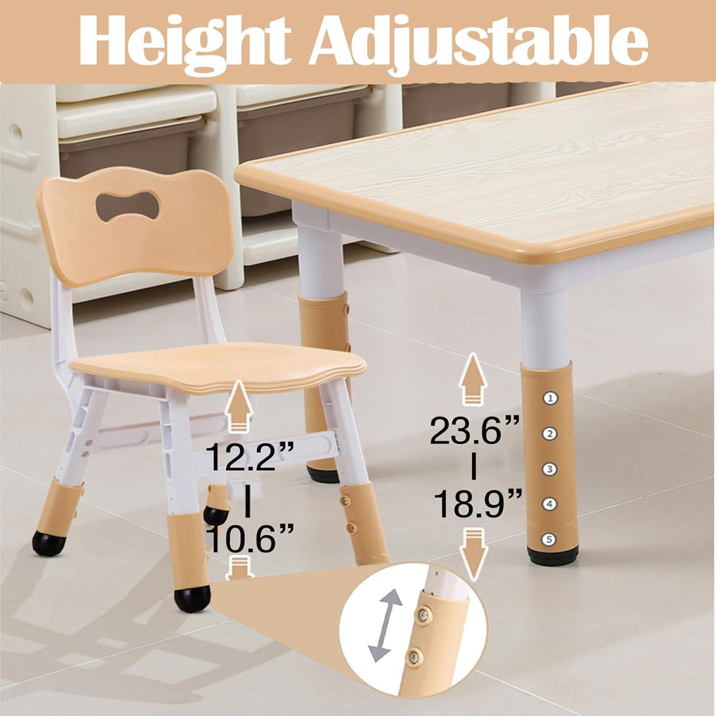 Kids Table and Chair Set, Height Adjustable Toddler Arts & Crafts Table and 6 Chair Set for Ages 2-10,Max 300lbs Kids Activity Art Table for Classroom Daycares,Home