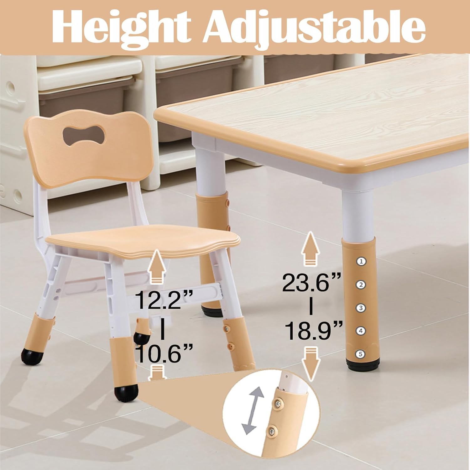 Kids Table and Chair Set, Height Adjustable Toddler Arts & Crafts Table and 6 Chair Set for Ages 2-10,Max 300lbs Kids Activity Art Table for Classroom Daycares,Home