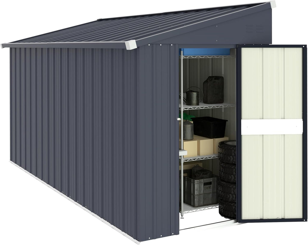 MUPATER 4×10 FT Storage Shed for Outdoor,Lean-to Shed Kit with Thickened Galvanized Steel, Metal Tools Shed with Lockable Door & Air Vents for Patio, Garden, Grey