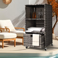 Outdoor Towel Rack for Pool Outdoor Pool Towel Storage Cabinet with Shelf & Drawer Pool Towel Hoder with Rolling Wheels Hot Tub Towel Rack W/Waterproof Cover Poolside Towels Valet Caddy for Spa Grey